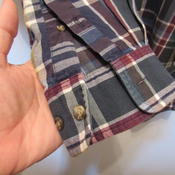 Vintage Viyella London Shirt Blue Flannel Plaid Canada Cotton Wool Blend 1X Tall - Picture 4 of 10